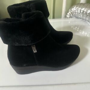 Anne Klein Black Faux Fur Ankle Boots